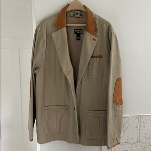 Guide Series Khaki with Leather Trim Field Jacket Zip Out Vest Hunting Travel XL